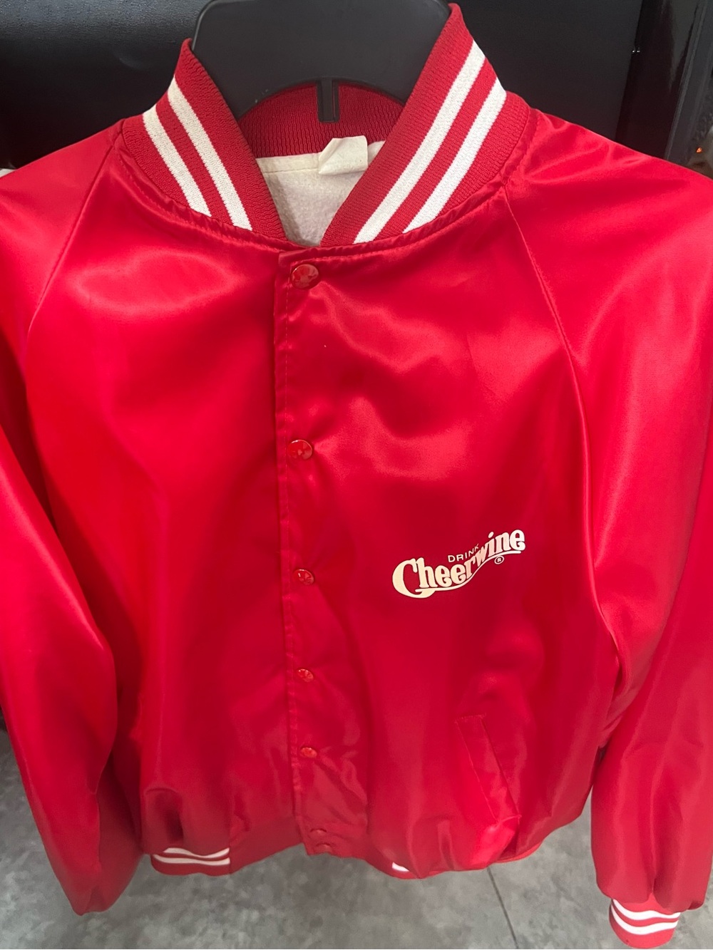 Red Satin Cheerwine Retro Bomber Jacket